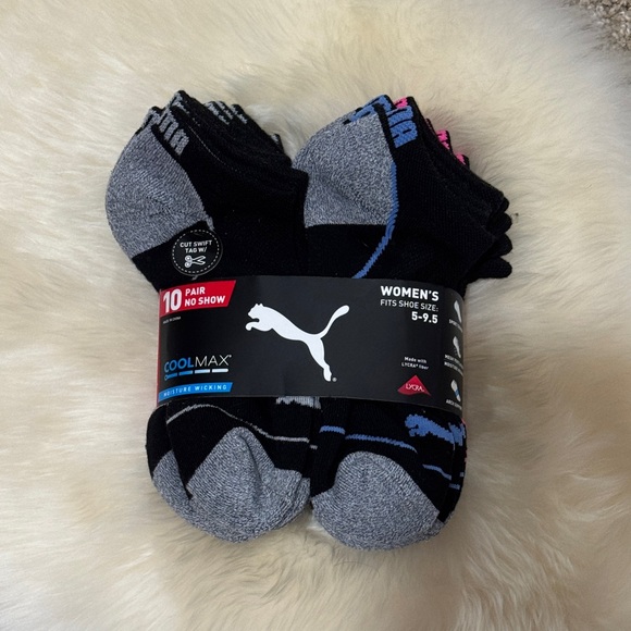 Puma Accessories - NWT Puma Women’s 10-Pack No-Show Socks Black w Gray Blue Pink Accents Size 5-9.5